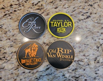 Bourbon Whiskey Coasters | Set of 4 with Holder