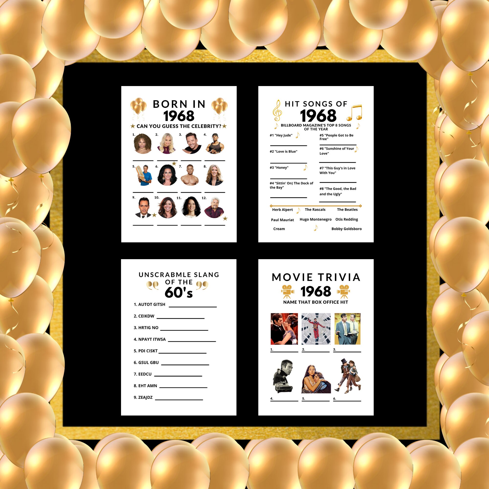 56th Birthday Party Games, Born in 1968 Games Bundle, Printable Games ...