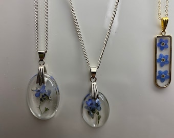 Real Forget me not necklaces, resin necklace pendant, Gifts for you, for her, for mom,  floral necklace