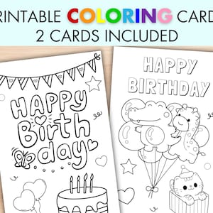 Printable Birthday Card , Happy Birthday Card for Kids, Coloring Greeting Card ,Birthday Coloring Card, Instant Download PDF