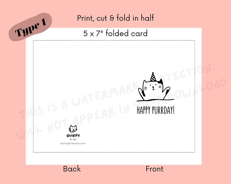 Printable Cute Cat Birthday Card, Minimalist Greeting Card Instant ...