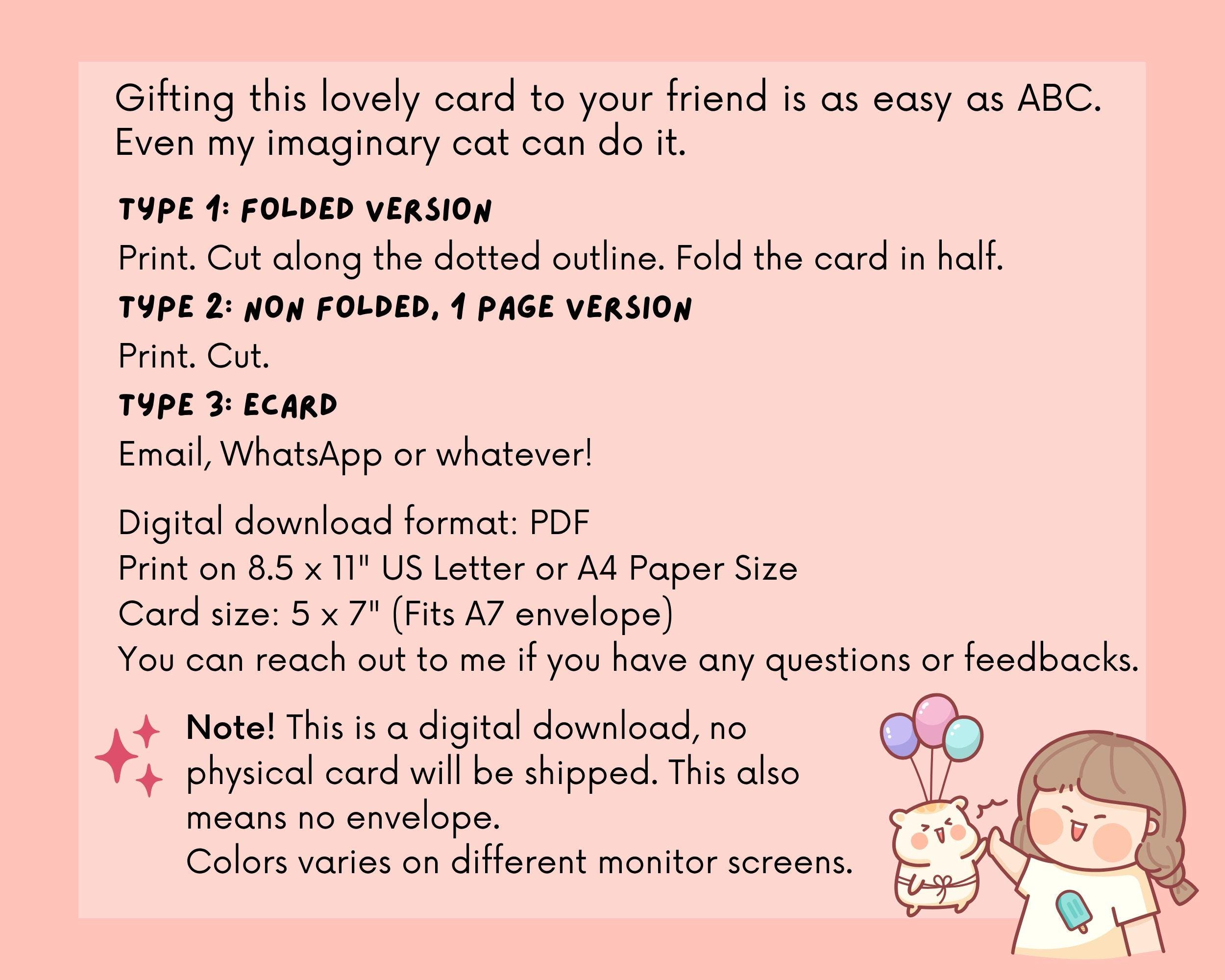 Printable Cute Cat Birthday Card, Minimalist Greeting Card Instant ...