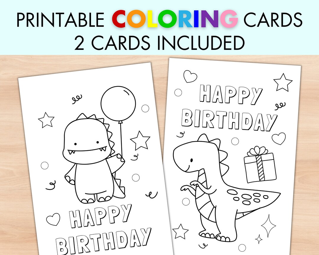 Printable Dinosaur Party Card , Coloring Greeting Card , Happy Birthday ...