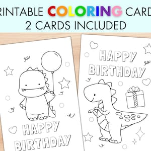 Printable Dinosaur Party Card , Coloring Greeting Card , Happy Birthday Card for Kids , Dino Coloring Card, Birthday Coloring Card, Colour