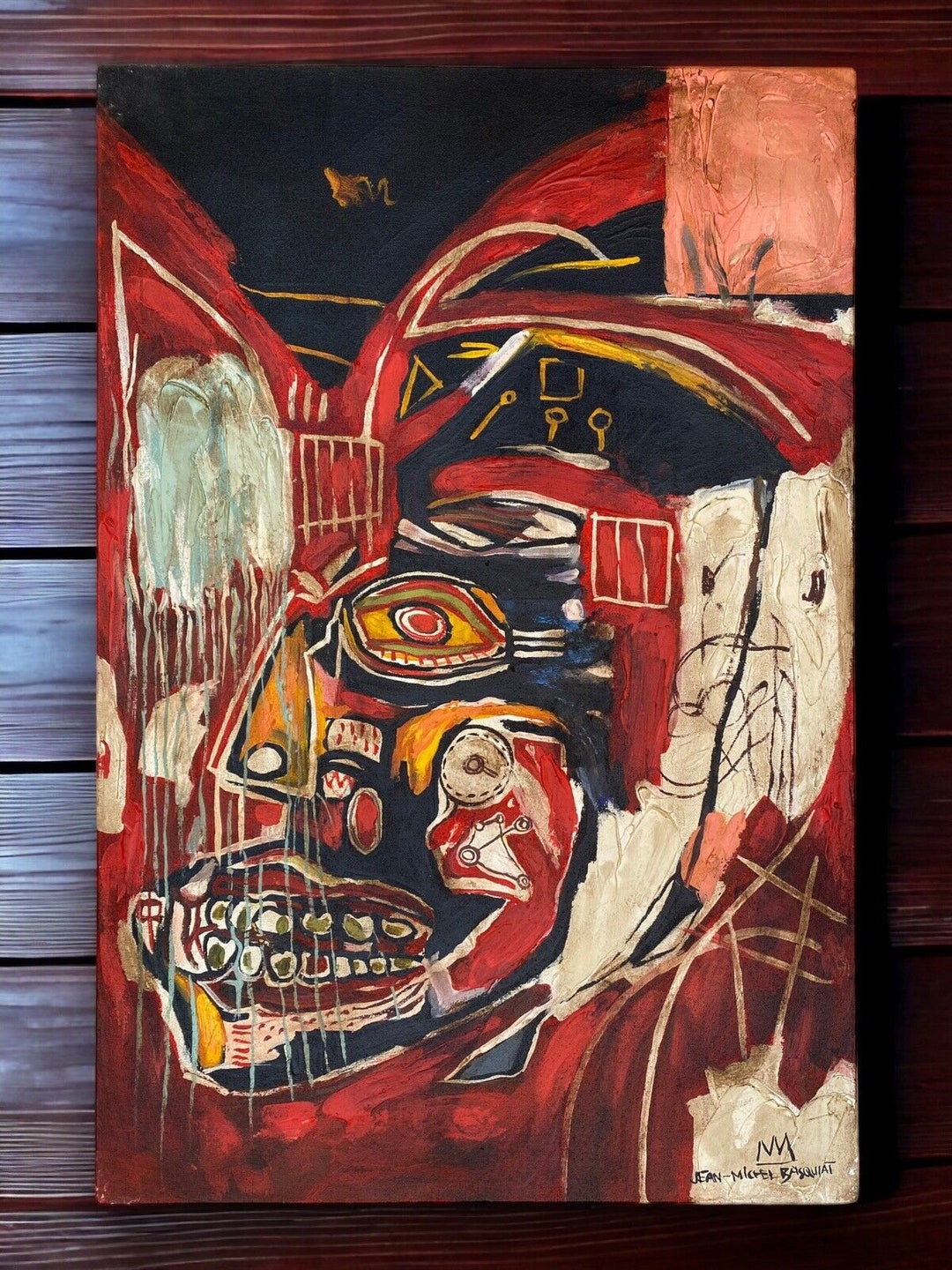Jeanmichel Basquiat Artist Oil Painting Canvas Signed Stamped Handmade