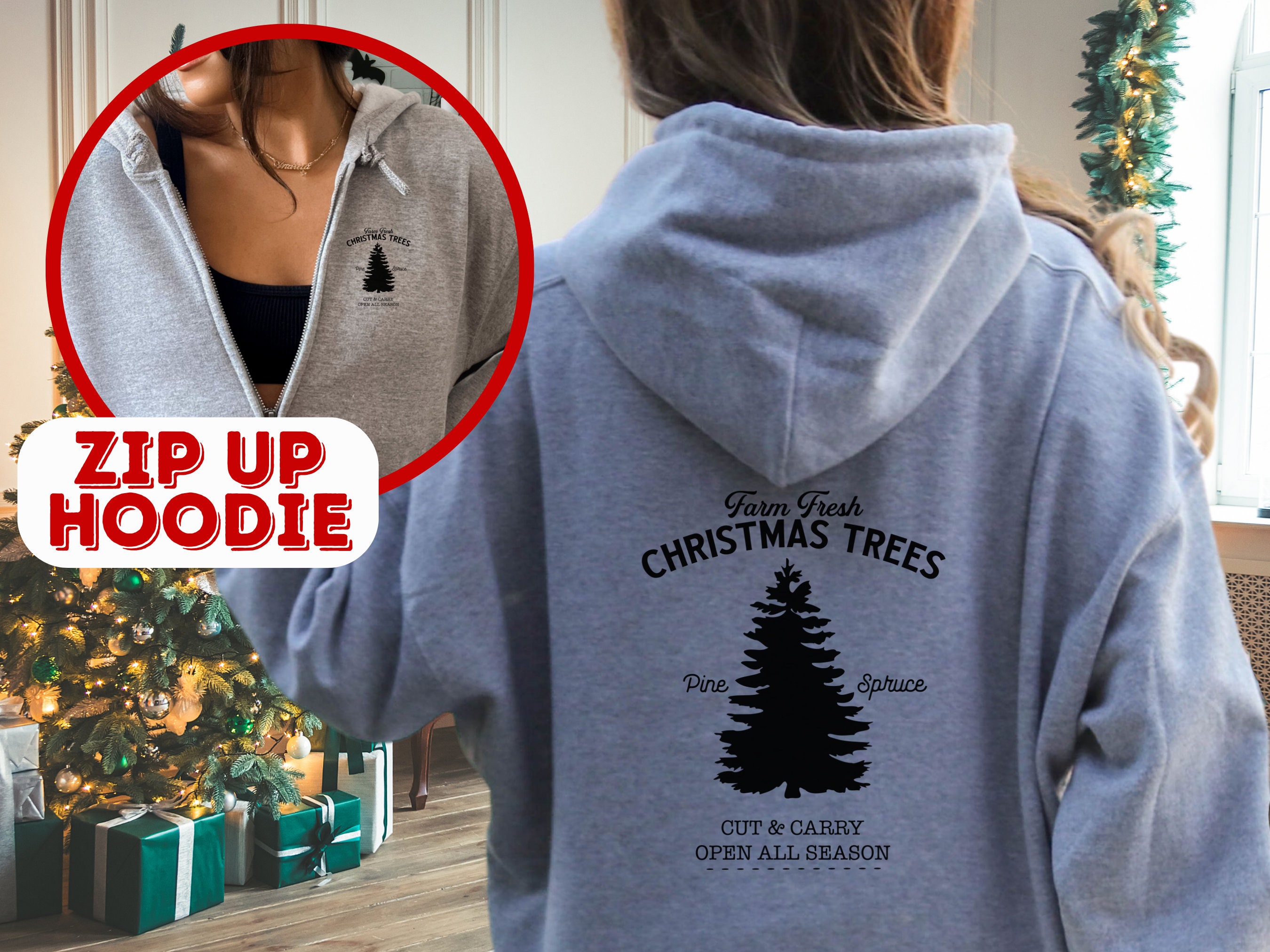 Christmas Tree Zip up Hoodie Holiday Christmas Hoodie Etsy