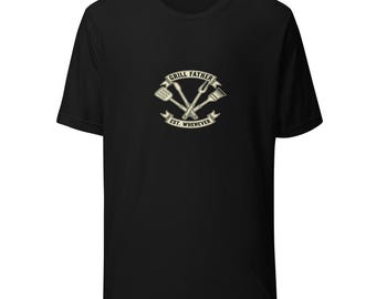 Grill Father Tee BBQ Dad Gift Crest - Funny Cream Ink Bella Canvas Tee