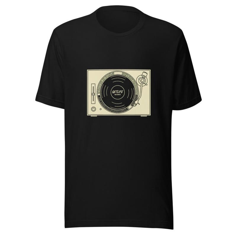 Vintage Turntable Tee for Music Dads - DJ Vinyl Lover Cream Ink Bella Canvas 画像 2