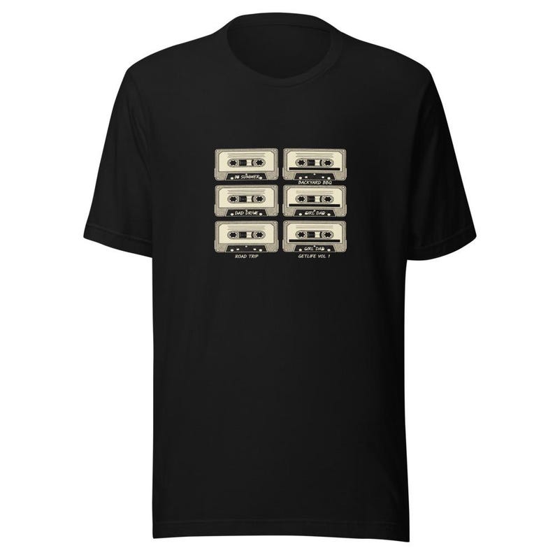 Camiseta de mixtape de casete de los 90, camiseta de papá de la música - Tinta crema con cuadrícula de cinta retro imagen 1