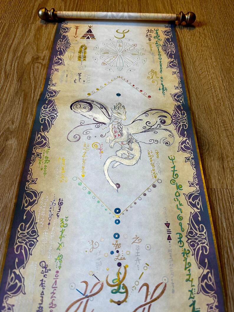 Dragon Soul Scroll ~ Hand Painted Light Language Art 9x31 | Akashic Records Reading + MP3 | Past Life Soul Art | Antique Scroll image 13