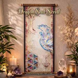 Dragon Soul Scroll ~ Hand Painted Light Language Art 9x31 | Akashic Records Reading + MP3 | Past Life Soul Art | Antique Scroll image 1
