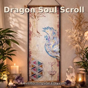 Dragon Soul Scroll ~ Hand Painted Light Language Art 9x31 | Akashic Records Reading + MP3 | Past Life Soul Art | Antique Scroll image 2