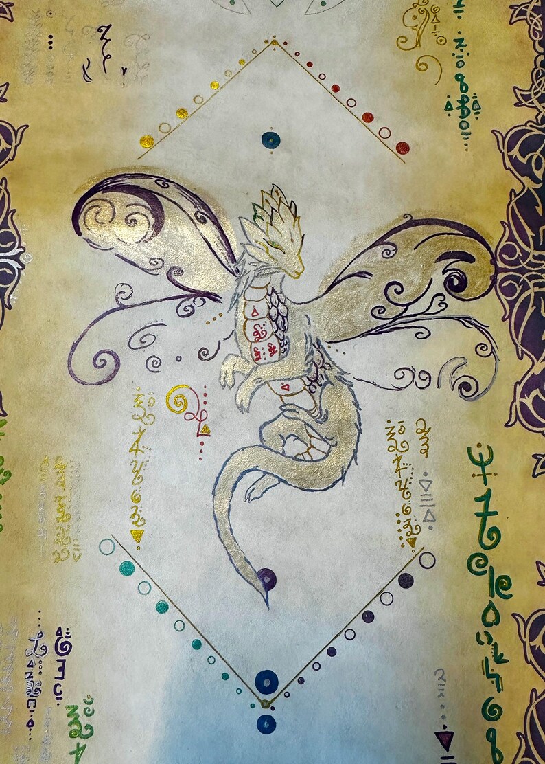 Dragon Soul Scroll ~ Hand Painted Light Language Art 9x31 | Akashic Records Reading + MP3 | Past Life Soul Art | Antique Scroll image 12