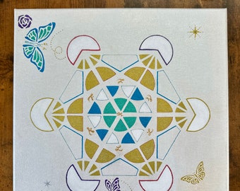 Crystal Grid Home Protection Hand Painted Light Language & Lotus Reiki Metatron cube crystal grid, Crystal Grid, Energy Protection