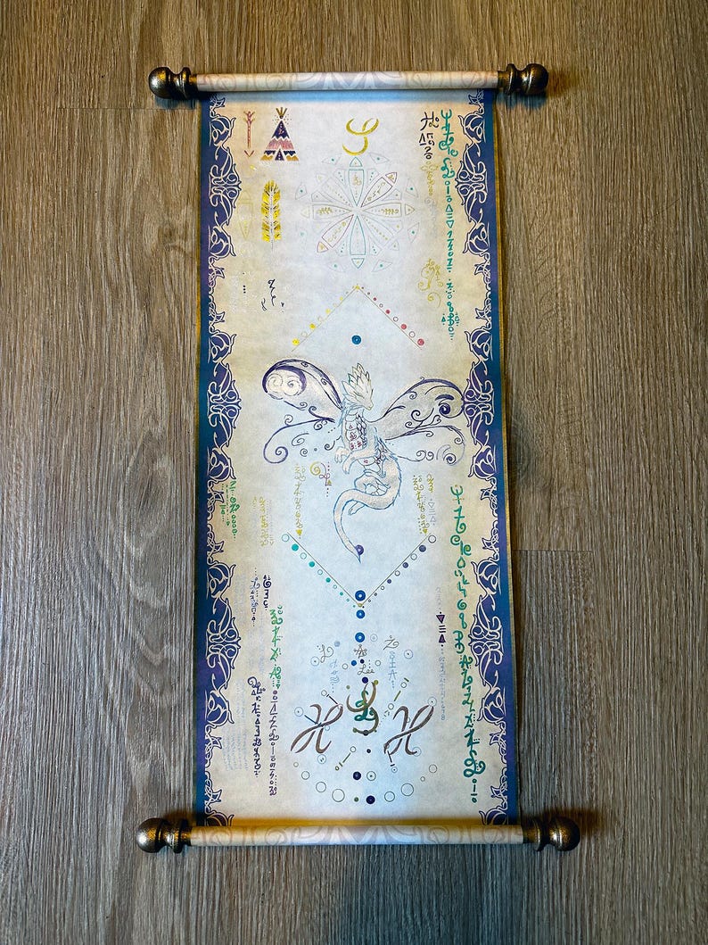 Dragon Soul Scroll ~ Hand Painted Light Language Art 9x31 | Akashic Records Reading + MP3 | Past Life Soul Art | Antique Scroll image 7