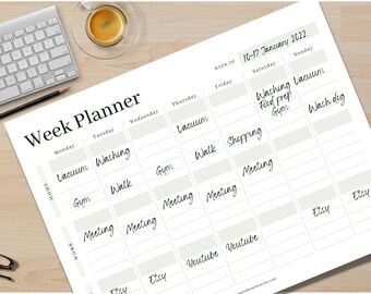 Weekly Planner template, Minimalist Weekly Planner, Weekly schedule planner, Week at a Glance, Week Planner  Undated, Week on one page #