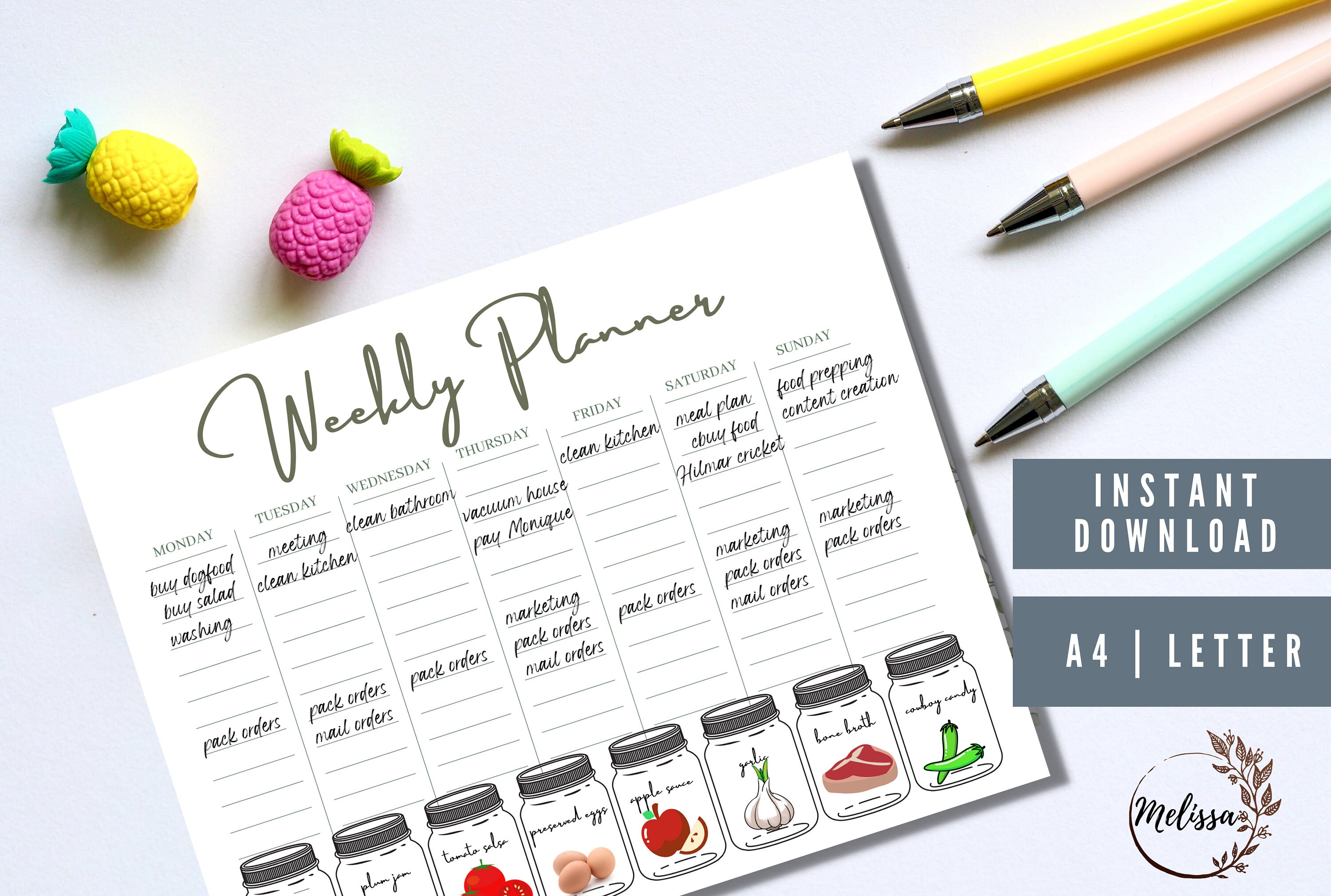 Desk Weekly Planner, Weekly Schedule Planner, Printable Check List, A4