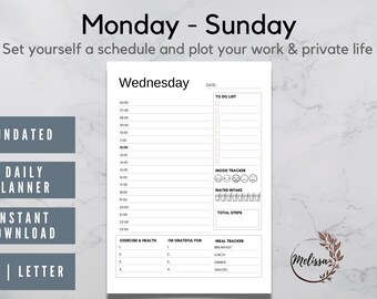 Weekly Schedule Planner | Hourly Planner Printable | Daily To Do List | Undated Daily Planner | Productivity Planner | A4, Letter, Half Size