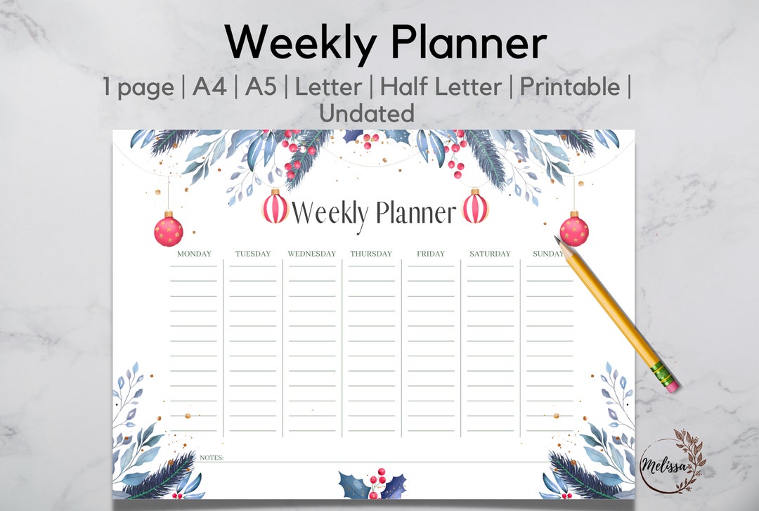 Daily Planner, Week at a Glance Printable, Weekly Planner Undated, Week ...