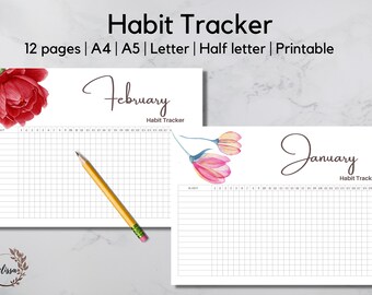 Daily Habit Tracker PRINTABLE,  Weight loss Tracker pdf, Goal Planner Printable, Routine Tracking Habits, Monthly Habit Tracker Printable