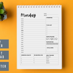 Printable 7 Day Planner Pages, Work Planner, Hourly Planner, Mood Tracker, Daily meal Planner, Gratitude Tracker log, 365 Daily Planner #