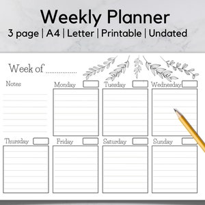 WEEKLY Planner Printable To do list, DESK PLANNER printable, Week at a Glance Printable, Weekly Planner Undated