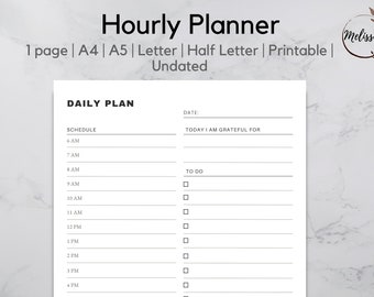 Hourly Planner Printable, Daily To Do List, Productivity Planner, Undated Planner, Daily Planner Insert, A5 Half Size A4 Letter #