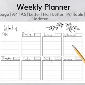 Weekly schedule planner, Week at a Glance Printable, Weekly Planner Undated, Week on one Page Printable, Work Daily Planner #