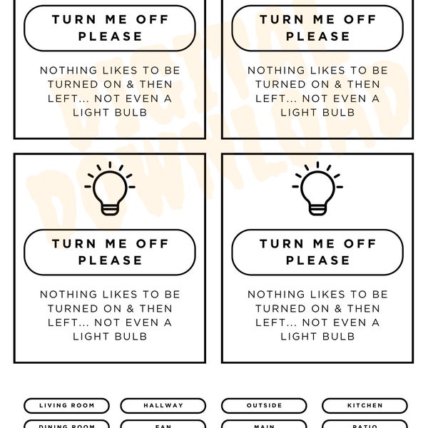 Funny Turn Lights Off Sign, Save Electric Sign, Lights Off Reminder, Comical lights sign, editable on Canva, digital download