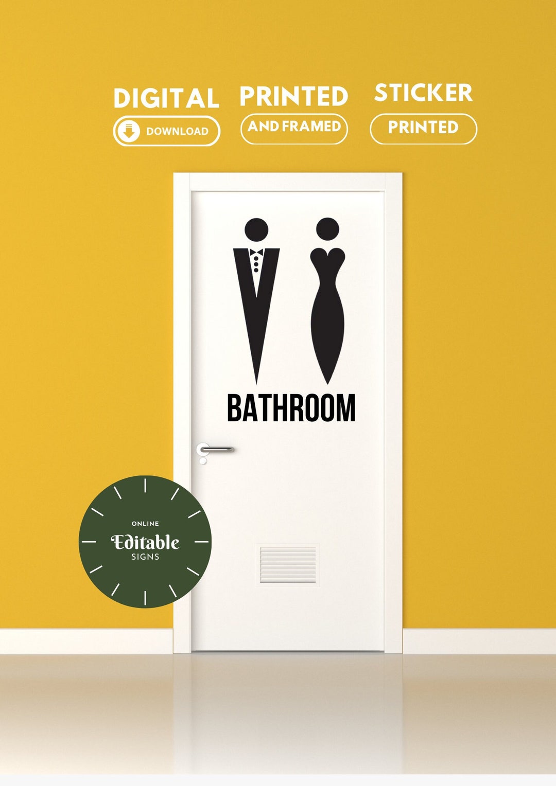 Bathroom Door Sign, Restroom Door Sign, Male and Female Bathroom Sign ...