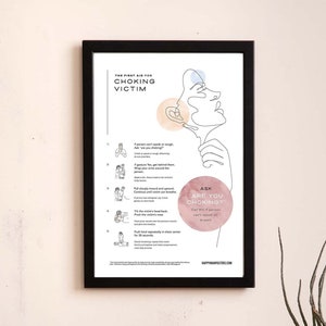 Cartel de víctima de asfixia, moderno, cartel de asfixia, primeros auxilios por asfixia, señal de asfixia, cartel de RCP, regalo de restaurante, regalo de cafetería, regalo de aniversario