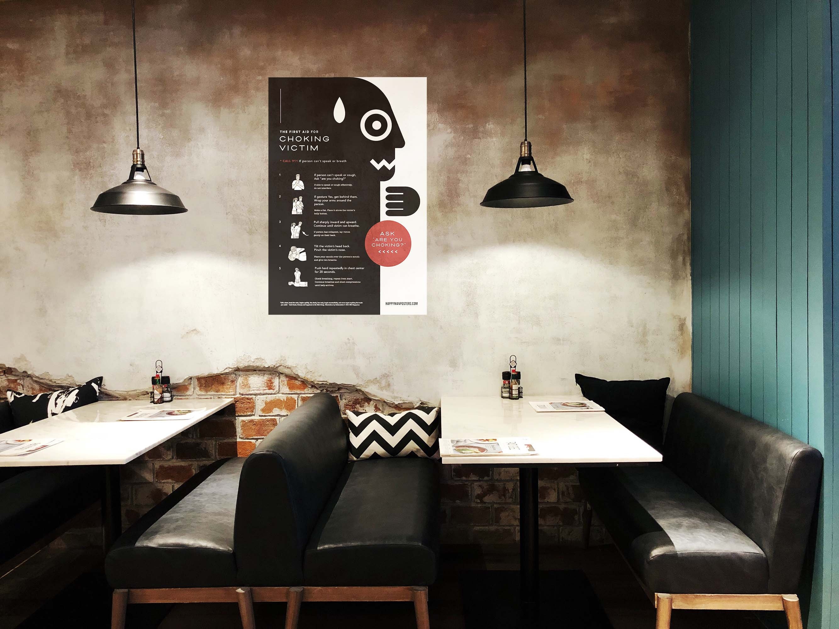 Choking Victim First Aid Poster: Modern Restaurant Cafe Decor - Etsy