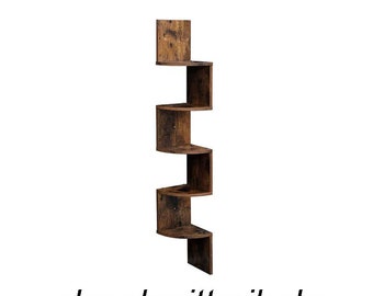 VINTAGE Schwebendes Eckregal Holzoptik mit 5 Ebenen für die Wand