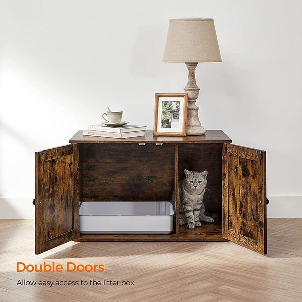 Retro kattenbak met deuren, vintage kast, perfect voor elke kamer, groot tafelblad