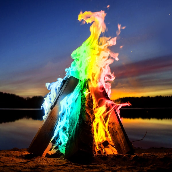 HERBSTFEUER Feuerkorb Lagerfeuer Kamin Regenbogenfeuer Kaminfeuer Wärme und Wohligkeit Pulver zur Flammenfärbung Lichtshow Lightshow