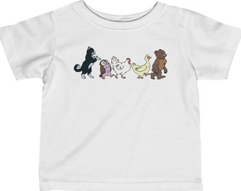 Little Bear Infant T-shirt, Baby, Boys, Girls, Animated TV Show, Cartoon, Television Series, Duck, Hen, Owl, Cat, Nick Jr, Animal Friends
