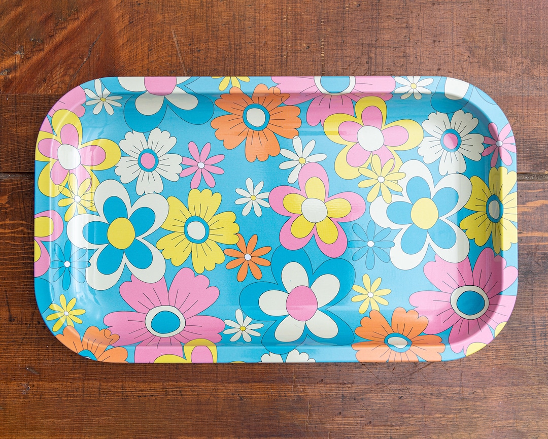 Checkered Groovy Flower Rolling Tray