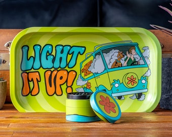 Rolling Tray Set | Shaggy & Scooby in Mystery Bus Rolling Tray with Matching Grinder for Spices, Herbs, or Tea - Perfect Gift for Anyone