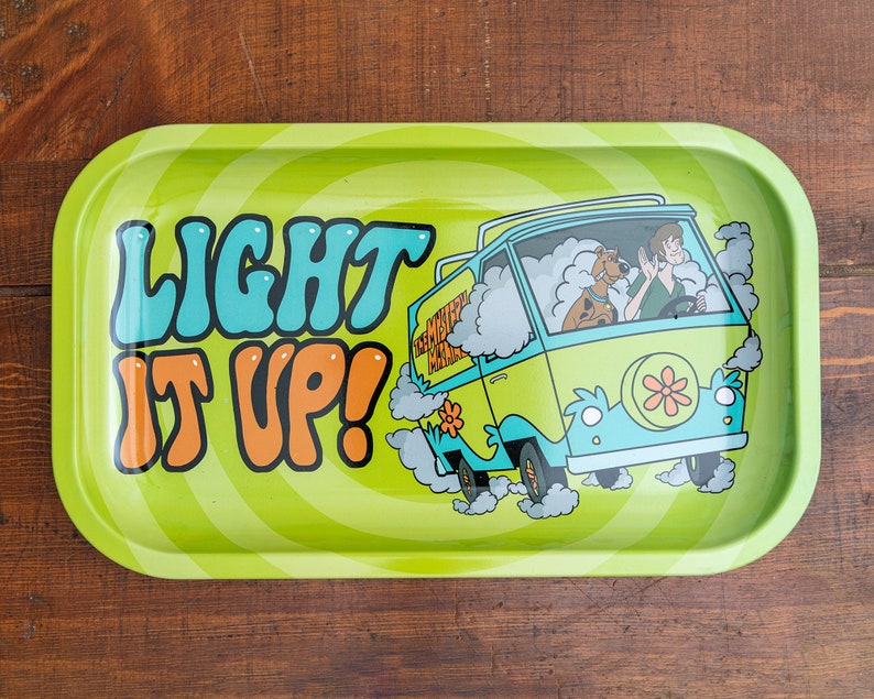 Scooby Rolling Tray | Decorative Metal Tray with Funny Cartoon Design of Shaggy & Scooby in Mystery VW Bus 