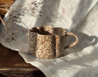 ceramic petal  and lotus cup pottery earthy mug rustic minimalist large espresso cup  aesthetic coffee latte  gift for her fired and made wi