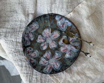 Handmade  Floral Ceramic Plate – One-of-a-Kind Wall Art and tableware tray