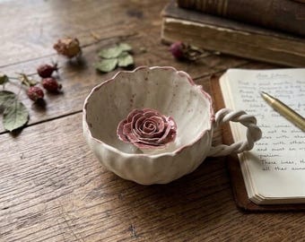 Hand-Sculpted Rose  Ceramic Cup