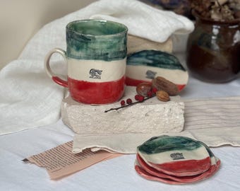 Pahlavi flag ceramic handmade mug and plate