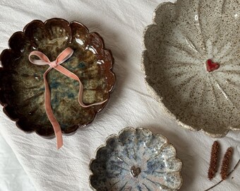 ceramic petal flower bowl set pottery earthy bowls rustic minimalist bowl  aesthetic tabelware   fired  with Love