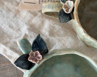 Green flower cup rustic tea coffee cup by keejan