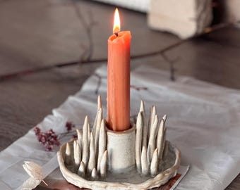 Mat White rustic handmade candlestick holder by keejan