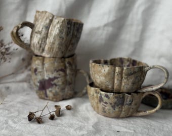 ceramic petal  and lotus cup pottery earthy mug rustic minimalist large espresso cup  aesthetic coffee latte  gift for her fired and made wi