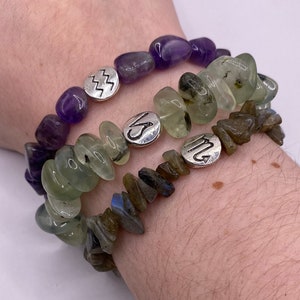 Zodiac Crystal Chip Stretch Bracelets; Rose Quartz, Prehnite, Fancy Jasper & More