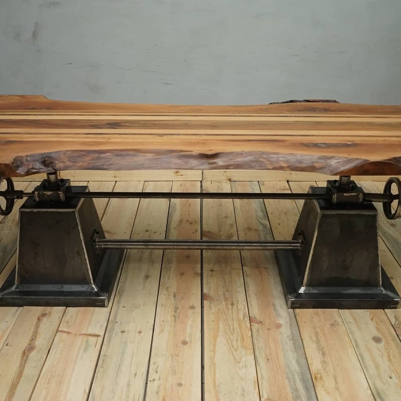 Adjustable Height Desk Industrial Crank Base Table Etsy