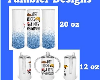 Dirt, Trucks & toys sippy Png File set 12oz y 20oz
